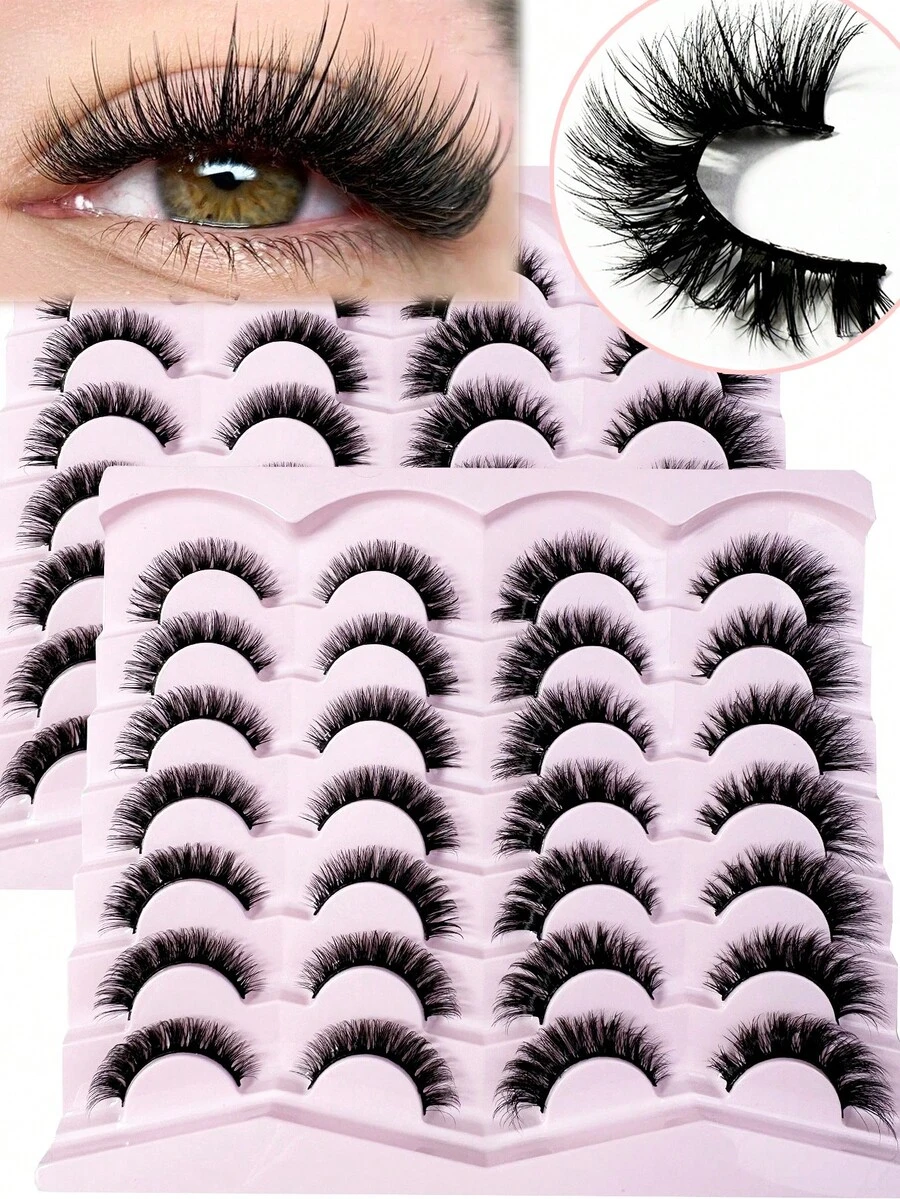 LYBCG 28pairs Cat Eye Lashes Mix 10-18mm Lashes Natural Short Mink Hair Messy Lashes Fluffy Long False Eyelashes Makeup Halloween 3D Mink Eyelashes Reusable Lashes For Cosplay Manga Cat False Lashes - 黑色 - 查看 1