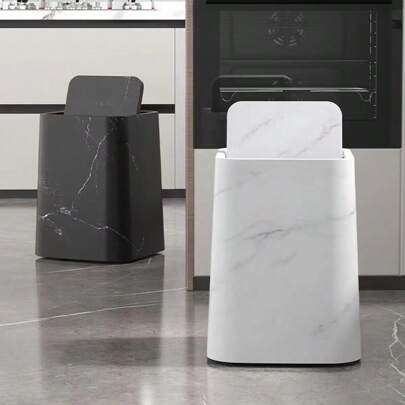 2025 New Marble Trash Can, Household Use For Living Room, Bathroom, Kitchen, Bedroom, Flip Cover Toilet Paper Holder, Hotel & Homestay, Luxury High Capacity Waste Bin