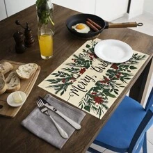 1 pieza/4 piezas/6 piezas Manteles individuales de lino con estampado de copos de nieve y árboles de Navidad, decoración navideña, adecuados para mesa de comedor, todo el año, manteles de mesa modernos y lavables, decoración del hogar, manteles individuales, posavasos, alfombrillas de cocina y comedor, decoraciones de fiesta interior y exterior, regalo ideal