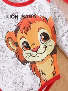 3pcs "Brave Lion Baby" Toddler Long Sleeve Top, Pants With Lion Print, And Hat With Ears, Lightweight & Soft, Suitable For Spring/Autumn Wear Or Layering, Comfortable Set - Red - View 6