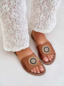 女式波西米亚风格休闲百搭平底凉鞋 - 駝色 - 查看 2