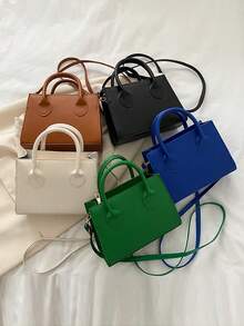 Bolso de mano de cuero PU de unicolor personalizado y personalizado, bolso cuadrado pequeño minimalista y casual, bolso de moda vintage casual para mujer, bolso de hombro mini para ir y venir, bolso cruzado de moda para salir, ideal para adolescentes, mujeres, estudiantes universitarios, principiantes y trabajadores de cuello blanco. Perfecto para la oficina, el trabajo, los negocios, el transporte. El mejor bolso de trabajo para mujeres. Bolso con inspiración retro para mujeres, glamour de Año Nuevo - Multicolor - Ver 4