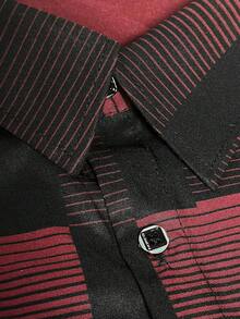 男士速干抗皱休闲商务衬衫，神秘复杂渐变网格图案，银色纽扣，不透明舒适100%涤纶面料，做工精细，修身剪裁，建议搭配西裤，适合秋季穿着，长袖上衣