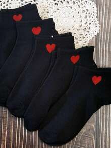 KIT 3 6 12 Women's Slipper Socks With Heart Embroidery Cotton Breathable Low Cut For Spring And Autumn 35-40 - 黑色 - 查看 2
