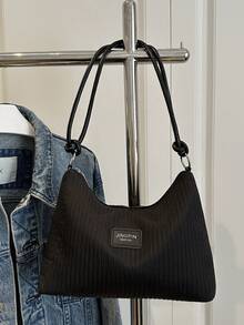 2025 New Casual Large Capacity Crease Striped Fresh Commuting Solid Color Shoulder Underarm Handbag - Black - View 5