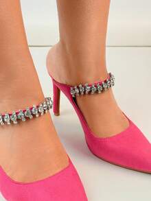 European & American Style Sexy Pointed Toe Slip-On High Heel Sandals With Rhinestones - Warna Fuchsia - View 2