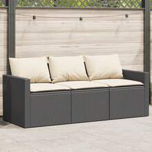 Gartensofa mit Kissen 3-Sitzer Schwarz Poly Rattan