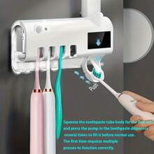 1 USB Charge Wall Mounted Toothbrush Holder With Automatic Toothpaste Dispenser, UV Sterilization Toothbrush - Can Hold 4 Toothbrushes Without Drilling Installation, Rechargeable Lithium Battery,Preferred Holiday Gift - Multicolor - View 10