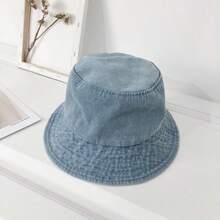 Chapéu Balde de Denim Unissex, Chapéu Balde Casual Lavado de Estilo Coreano na Moda com Aba Larga para Proteção Solar