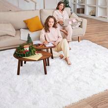 Large Shaggy Area Rug For Living Room & Bedroom – Washable Fluffy Carpet With 1.7in High Pile, Plush Aesthetic Throw Rug, Non-Slip Rubber Backing With 4 Anti-Slip Pads, Durable Edge Stitching – Cozy Minimalist Decor – Great Gift For Halloween & Christmas, Perfect For Play Rooms & Parties – Heavyweight 700g+/㎡ – Sizes: 4*6 / 5*7 / 6*9 / 8*10 / 9*12 Ft - 白色 - 查看 3
