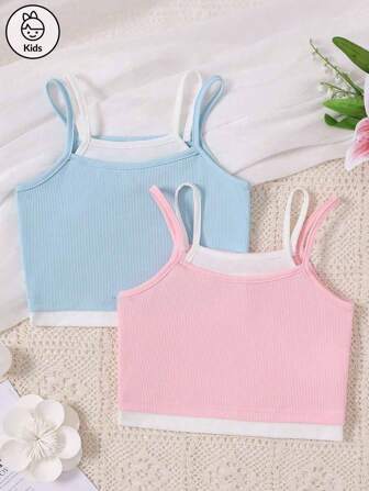2 stuks/set casual camisole ondergoed voor jonge meisjes en contrasterende mouwloze top