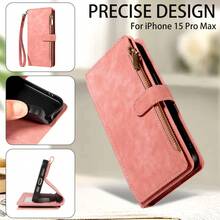 eaacaa 1 pieza Funda de cartera con tapa vintage con múltiples ranuras para tarjetas, correa de muñeca, protección antichoque y antirrobo para iPhone 17 Pro Max/17 Pro/AIR/17/17e/16 Pro Max/15/14/13/12/11, Serie A16 - Rosa - Ver 10