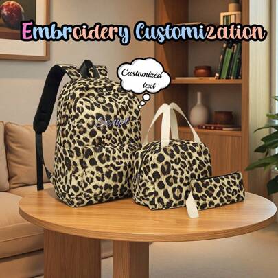 Zaino scolastico personalizzato con ricamo, di grande capacitÃ  e semplice, con il tuo nome, set zaino scolastico con borsa pranzo e astuccio, set da 