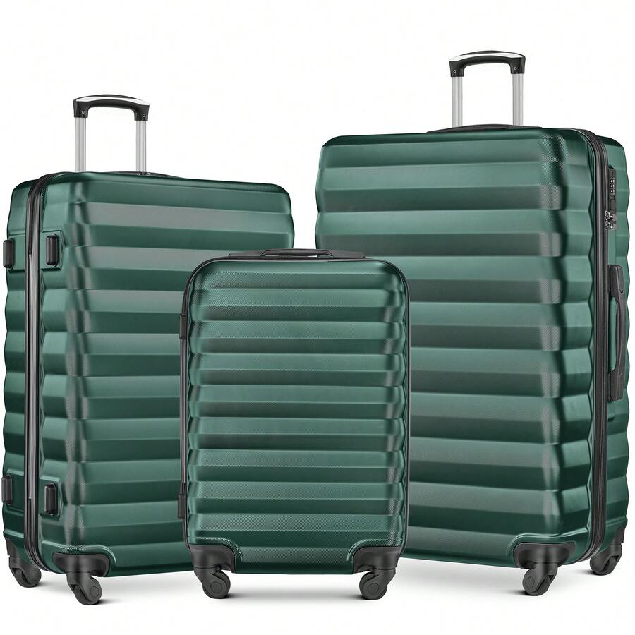 Luggage Set 3 Piece Suitcase Sets With Spinner Wheel, ABS Hardside Travel Laggage Travel Suitcase Suitcases Suit Case Durable Travel Luggage,Combination Lock, 360° Smooth-Rolling Wheels, Large Capacity For Travel, Ideal For School/College/Office Use, Suitable For Boys/Girls/Women/Man, Perfect For Trips & Daily Needs - Màu xanh đậm - Xem 1