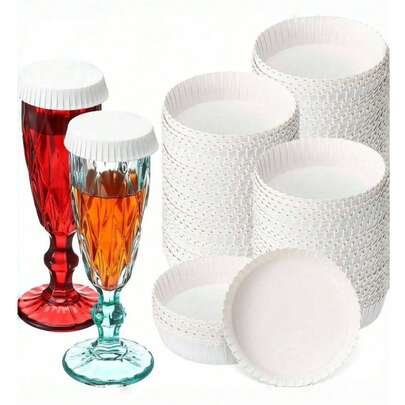 300个纸杯盖，一次性纸杯盖，水杯和咖啡杯防尘盖，纸质饮料杯盖，一次性可堆叠旅行杯盖，热饮杯盖，饮料盖，适用于家庭、婚礼、派对、野餐、咖啡馆、酒店、KTV、酒吧、玻璃容器、白色纸杯盖（有孔/无孔），旅行防尘罩-保持饮料清洁