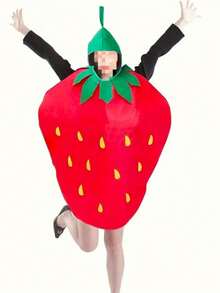 1pc Men's And Women's Strawberry Fruit Sets, Suitable For All Kinds Of Festival Parties And Youth Dance Parties. This Bright Red And Green Polyester Blend Fabric Is An Ideal Choice For Fun Food Role-Playing, Themed Parties And Strawberry-Themed Holiday Outfits