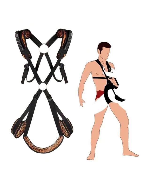 Leopard Muster Tür Schaukelsitz & BDSM Set, verstellbarer Schultergurt SM Produkte mit Plüschsitzkissen, Sexpuppen für Damen Spaß, Erwachsene Sexspiele, hält bis zu 300 Pfund