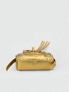 1 chiếc túi xách vuông thời trang retro, phong cách Y2K, chất liệu PU, đính đinh tán vàng, khóa kéo trang trí, dây đeo có thể điều chỉnh, dây đeo vai dài, khóa kéo. Túi xách nữ kiểu dáng đơn giản nhưng sang trọng, đựng được điện thoại, thẻ, phù hợp cho sử dụng hàng ngày, du lịch và mua sắm. - Vàng - Xem 11