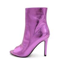 Womens Peep Toe Stiletto Booties Side Zipper High Heel Open Toe Ankle Boots CHARLIE-212 - METALLICPURPLE - 查看 8