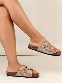 Thick Sole Woven Slip-On Breathable Non-Slip Comfort Slides - FUCHSIA - View 5