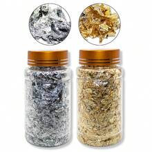 Arte Seducao Kit 2 Large Pots Gold Leaf Golden Silver Nail Decoration Nail Art Nail Design Manicure Decorated Nail Extensions Encapsulation - 彩色 - 查看 1