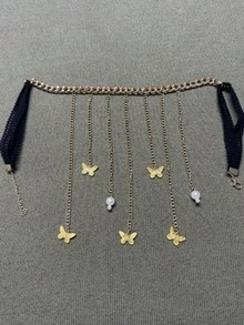 1 件波西米亚风格流苏珍珠金蝴蝶腿链，女士节日礼物，适合日常穿着、派对和聚会 - 金黃色 - 查看 2