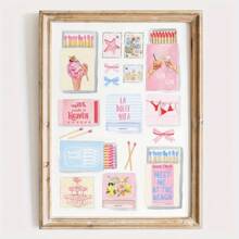 1 幅 Coastal Matchbox 粉彩墙面艺术画复古火柴盒帆布印刷画复古粉色火柴海报美学装饰适用于卧室、客厅、宿舍公寓墙壁装饰，无框