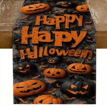 1 Piece Of Halloween Patterned Table Flag, Including Pumpkin And Black Cat, Made Of 72 Inch Knitted Polyester Fiber, Suitable For Holiday Gathering Tables, Home Kitchen Decoration, And Gifts.