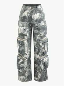 Women's High Waist Baggy Camo Cargo Pants With Pocket Relaxed Fit Straight Wide Leg Y2K Fashion Cargo Pants New Year Warm Thermal