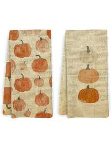 2pcs Vintage Autumn Pumpkin Kitchen Towels,Rustic Polyester Hand Towels With Pumpkin & Sunflower Design, Soft & Durable For Kitchen, Bathroom, And Home Decor, Autumn Home Decor | Decorative Towels | Texture, Kitchen Decor And Accessories - Multicolor - View 1