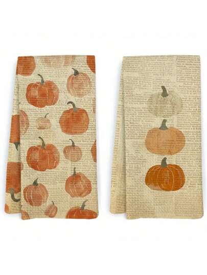 2 piezas Toallas de cocina vintage de otoño con diseño de calabaza y girasol, toallas de mano rústicas de poliéster suaves y duraderas para la cocina, el baño y la decoración del hogar, decoración de otoño | Toallas decorativas | Textura, decoración de cocina y accesorios
