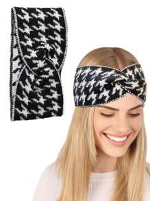 1 件高品质千鸟格印花针织头带，宽打结弹性发带，适合女士，适合户外、运动、街头、度假，适合隐藏白发，防风，是情人节、感恩节、学校用品、大学、头带的最佳礼物 - 咖啡棕 - 查看 7