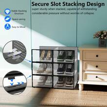 12Pcs Shoe Storage Box, Clear Plastic Stackable Shoe Organizer For Closet, Space Saving Foldable Shoe Rack Sneaker Container Foldable Shoe Storage Cabinet With Lid, Plastic Storage Container, Christmas - Đen-12 Cái - Xem 2