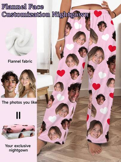 Printstory Customized Fleece Fluffy Pajama Pants, Personalized Anime Character, Couple, Idol, Or Pet Designs, Thick Flannel Homewear, Winter, Cozy