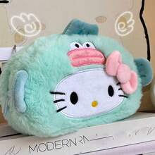 Sanrio 1 Piece Hello Kitty Cartoon Plush Toy Pencil Case, Pen Holder Stationery Storage Bag, Hello Kitty Pencil Case, Large Capacity Kitty Theme Cosmetic Bag, Can Hold Lipstick, Eyebrow Pencil And Other Small Items, Gift, Suitable For School Supplies Storage