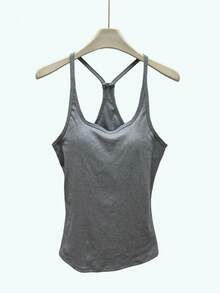 Women's Gray Criss-Cross Camisole, Slim-Fit Sexy Layering Vest, Versatile Casual Comfortable U-Neck Top - Grey - View 7