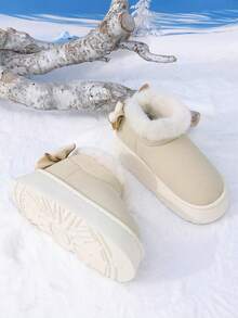 1 双青少年 EVA 热衬里蝴蝶结设计防滑厚底休闲平底鞋，适合秋冬季 - 白色 - 查看 9