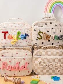 Torba na lunch z personalizowanym nadrukiem z włóczki, prezent dla dziecka, torba szkolna, torba dla dziecka, ręcznie robiona torba na lunch z imieniem, dobra jakość, wygoda, prezent urodzinowy