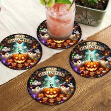 Set de 4/6 posavasos de calabaza de Halloween, diseño de calabaza y fantasmas, adecuado para decoración del hogar y fiestas de Halloween, decoraciones de Halloween, decoración otoñal linda