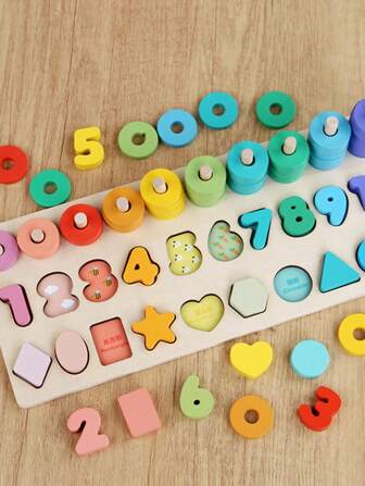 1PC Wooden Children's Early Education, Intelligence And Fun Toys For 3-6 Years Old, Multi-Functional Logarithmic Board, Baby Number Shape Cognitive Building Puzzle Toys, Multi-Functional Early Education, Math Operation Toys, Matching Toys, Hand-Eye Coordination