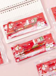 1 Set Christmas Stationery Set, Pencil, Eraser, Sharpener, Ruler, Pencil Case, 5pcs Student Supplies, Suitable For Back To School