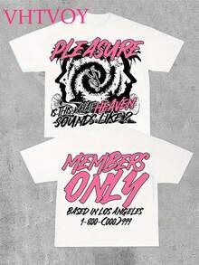 "MEMBERS ONLY" American Retro Graphic Print, Men's Summer Short-Sleeved Cotton Comfortable, Breathable Casual Outdoor Street Crew Neck T-Shirt - 白色 - 查看 1