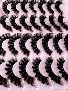 LYBCG 28pairs D Curl 3D Mink Lashes Cat Eyelashes Fluffy Wispy Volume Lashes Halloween Natural Feathery Effect Lightweight Flexible Band Fake Lashes For Cosplay Manga Cat False Lashes - 黑色 - 查看 2