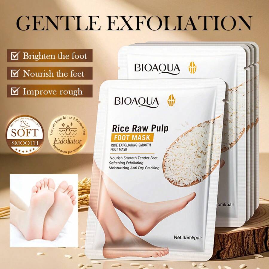 10pcs Rice Exfoliating Foot Mask, 5 Pairs Of Foot Masks, Elastic And Smooth, Exfoliating Calloused Dead Skin, Suitable For Both Men And Women, Used For Daily Foot Care For Dry, Aging, And Cracked Foot Car - White - View 1