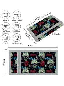 1pc Children/Teenager's Canvas Trifold Wallet, Made Of Polyester, Game Pattern, Hook And Loop Closure, Suitable For Daily Use And Holiday Gifts