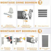 LILIIN Double Roller Blind Klemmfix Without Drilling, W120 X H150 Cm, Black/Grey/White, Duo Roller Blinds For Windows, Clamp Roller Blind Window Blind Translucent & Blackout For Office Living Room Kitchen Bathroom - 灰色 - 查看 7