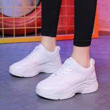 Zapatos de papá, zapatos de primavera y otoño, nuevos estudiantes, versión coreana de zapatillas deportivas, moda y ocio, zapatos blancos con suela gruesa y tirantes delanteros, Zapatos casuales de mujer - Blanco - Ver 3