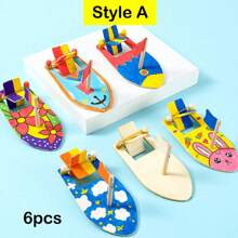 1/3/6pcs DIY Wooden Sailboat Craft Kits - Manufactured Wood, Rubber Band Powered, No Feathers, Electricity-Free Handmade Decoration Model Boats, Paddle Boats Paint And Decorate For Projects, Make Your Own Sailboat Craft