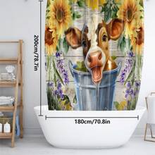 1 pieza/4 piezas Conjunto de cortina de baño con patrón de vaca de las Tierras Altas, cortina de ducha impermeable con alfombra antideslizante, tapa de inodoro y alfombra de baño, instalación fácil con ganchos en C, decoración de otoño para el baño, accesorios de baño de vuelta al colegio