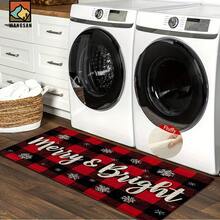 1set/1pc/2pcs Merry & Bright Pattern Bathroom Anti-Slip Mat, Made Of Artificial Cashmere Material With Fluffy Decoration, Suitable For Doors, Bathrooms, Kitchens And Other Occasions, Machine Washable, Non-Slip, Christmas Decoration, Can Be Given As A Gift To Friends, Men And Women